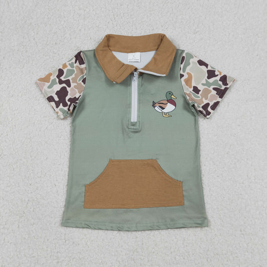 Baby Boys Southern Camo Short Sleeve Ducks Zip Pockets Hunting Pullovers Top