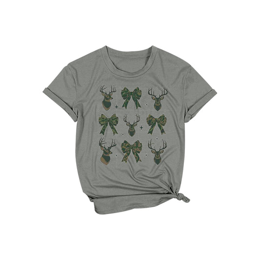 Adult Women Camouflage Bows Green Deer Hunting Tee Shirts Tops Preorder(moq 5)