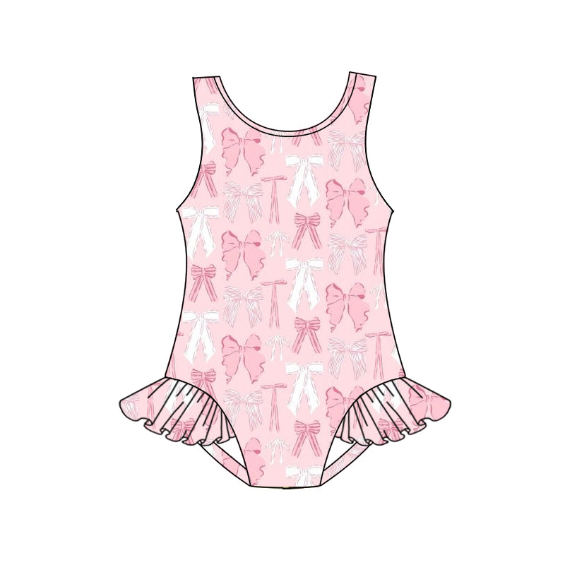 Baby Girls Pink White Bows Ruffle One Piece Swimsuits preorder (moq 5)