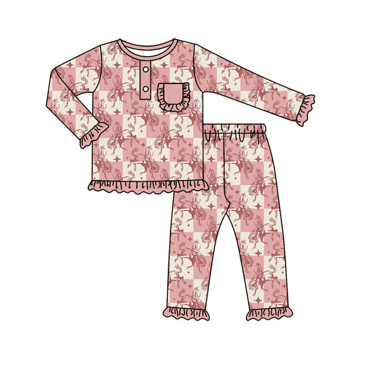 Baby Girls Western Rodeo Shirt Pants Bamboo Pajamas Clothes Sets Preorder(moq 5)