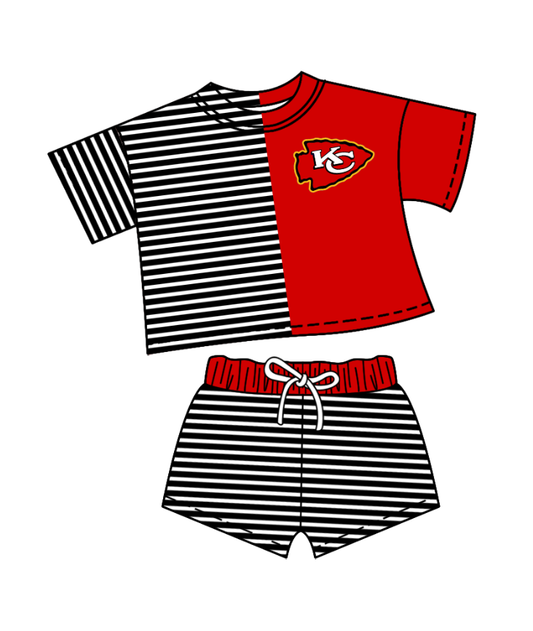 Preorder (moq 5)Baby Girls Black Stripe KC Top Shorts Team Clothes Sets