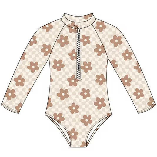Baby Girls Flowers Checkered One Piece Swimsuits preorder (moq 5)