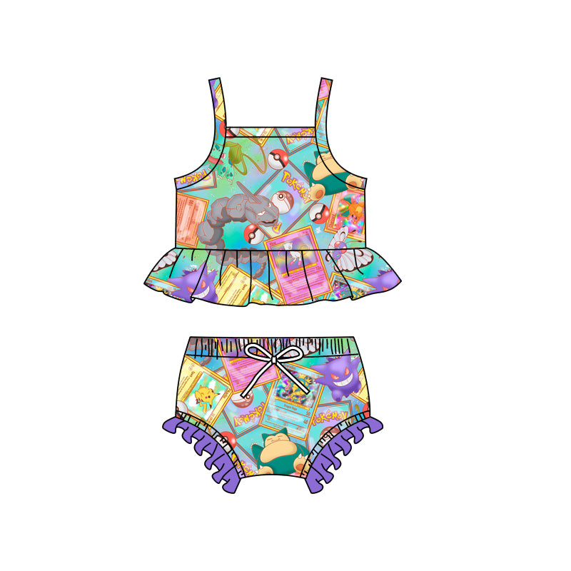 Preorder (moq 5)Baby Girls Cartoon Butterfly Straps Top Two Pieces Swimsuits