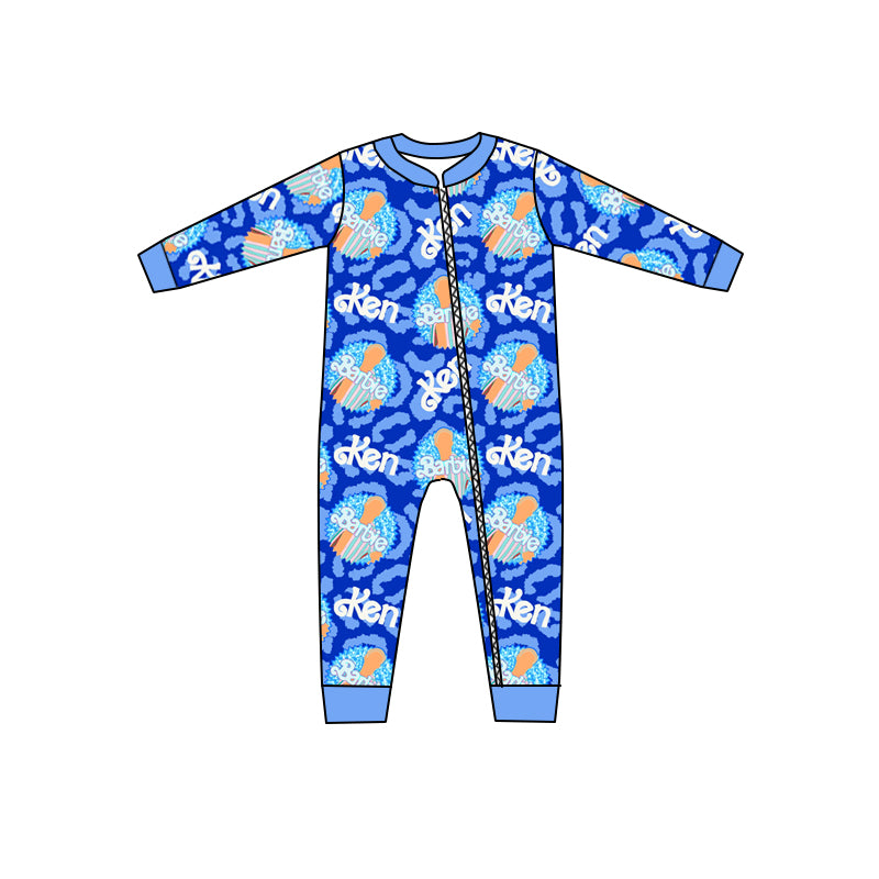 Baby Girls Long Sleeve Doll Blue Leopard Rompers preorder(moq 5)