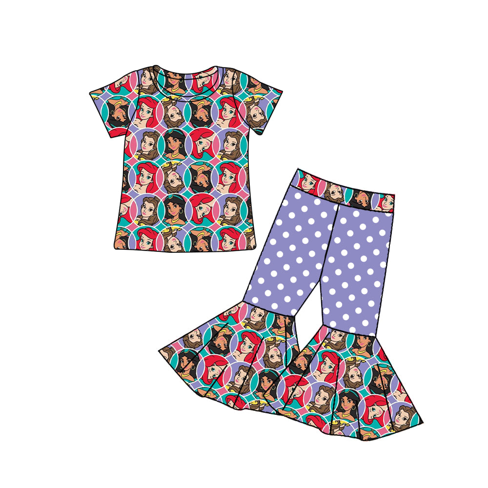 Baby Girls Princess Print Shirt Bell Pants Clothes Sets Preorder(moq 5)