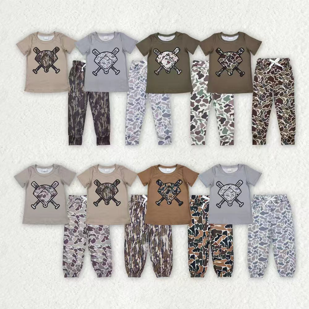 Sibling Baby Boys Southern Camo Baseballs Top Legging Jogger Pants Team Clothes Sets