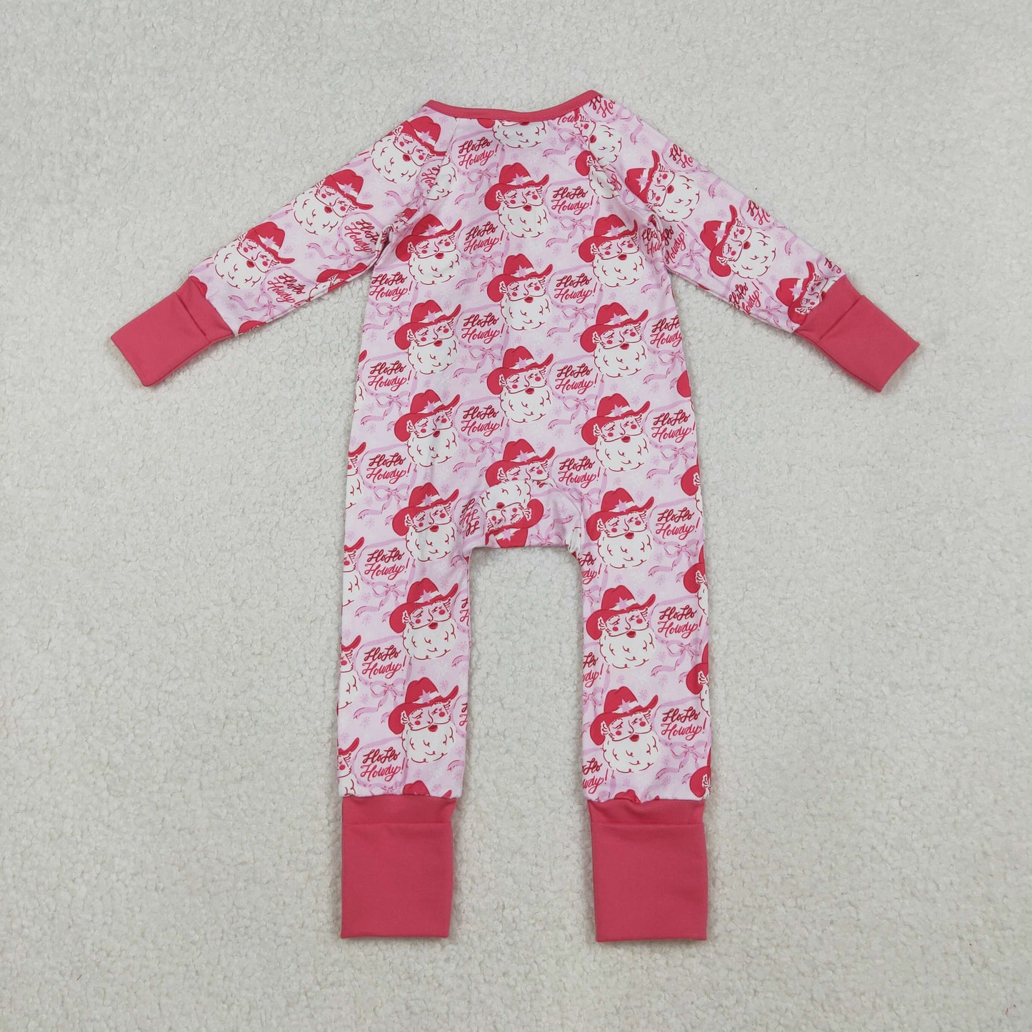 Baby Girls Pink Bows Santa Christmas Zipper Footie Rompers