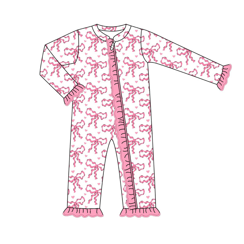 Baby Infant Girls Pink Bows Zip Rompers preorder(moq 5)