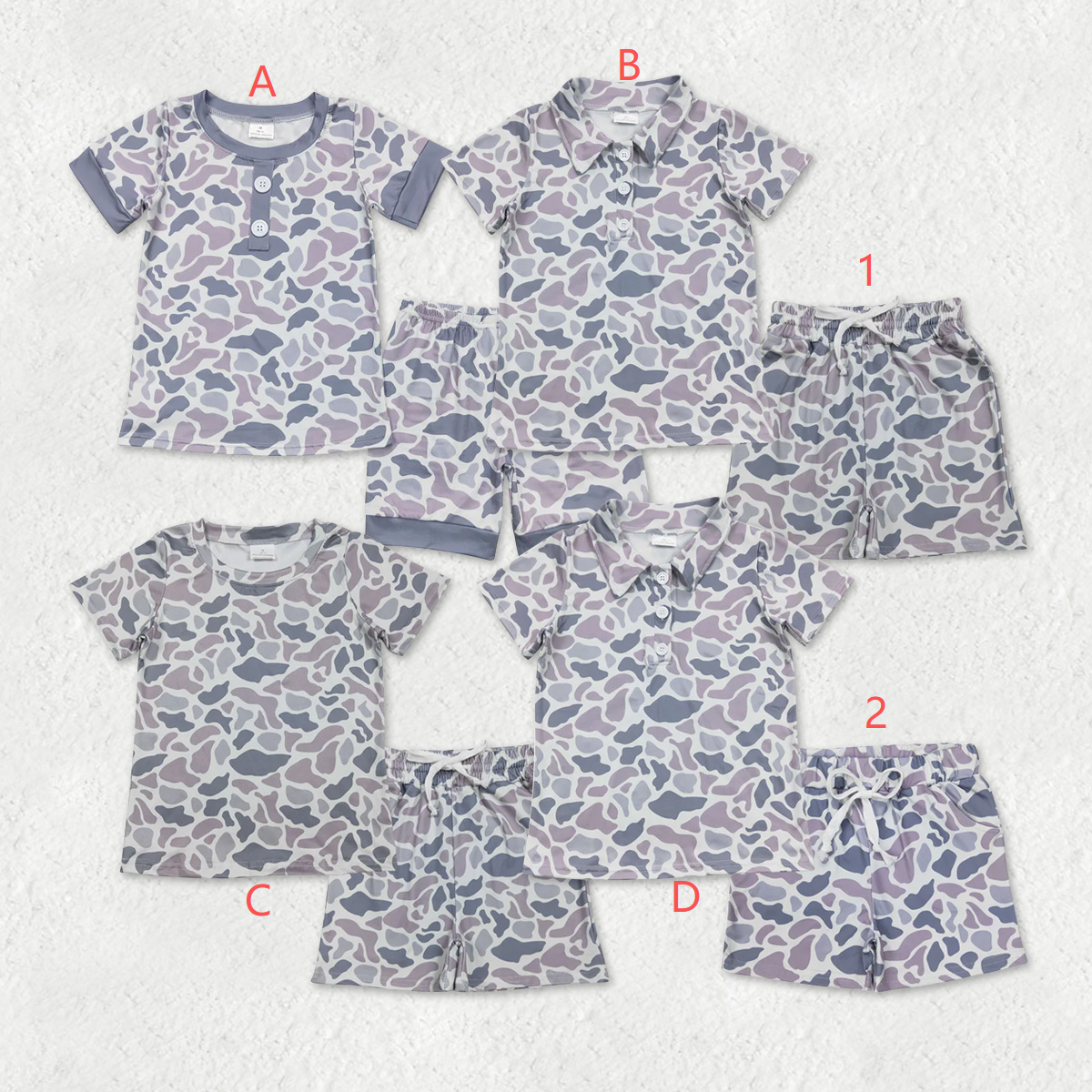 Sibling Baby Boys Southern Light Grey Camo Shirts Tops Shorts Pockets Short Clothes Sets