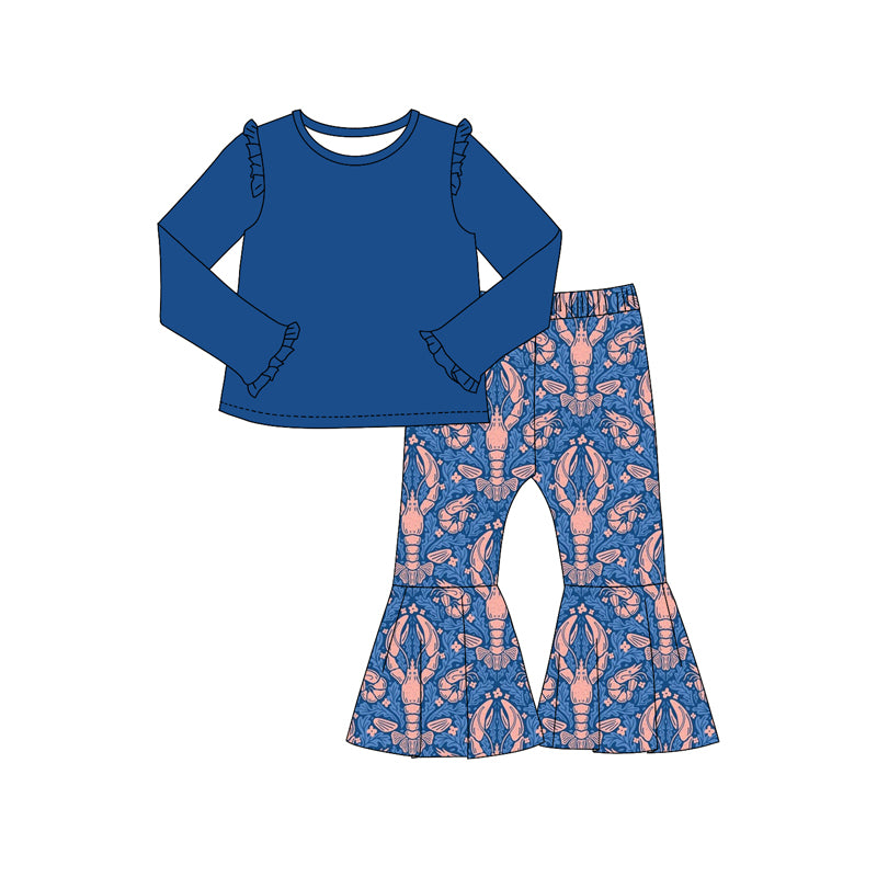 Baby Girls Navy Shirt Top Crawfish Bell Pants Outfits Clothes Sets preorder(MOQ 5)