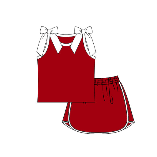 Preorder (moq 5)Baby Girls White Red Bows Sleeveless Shirts Skirt Shorts Clothes Sets