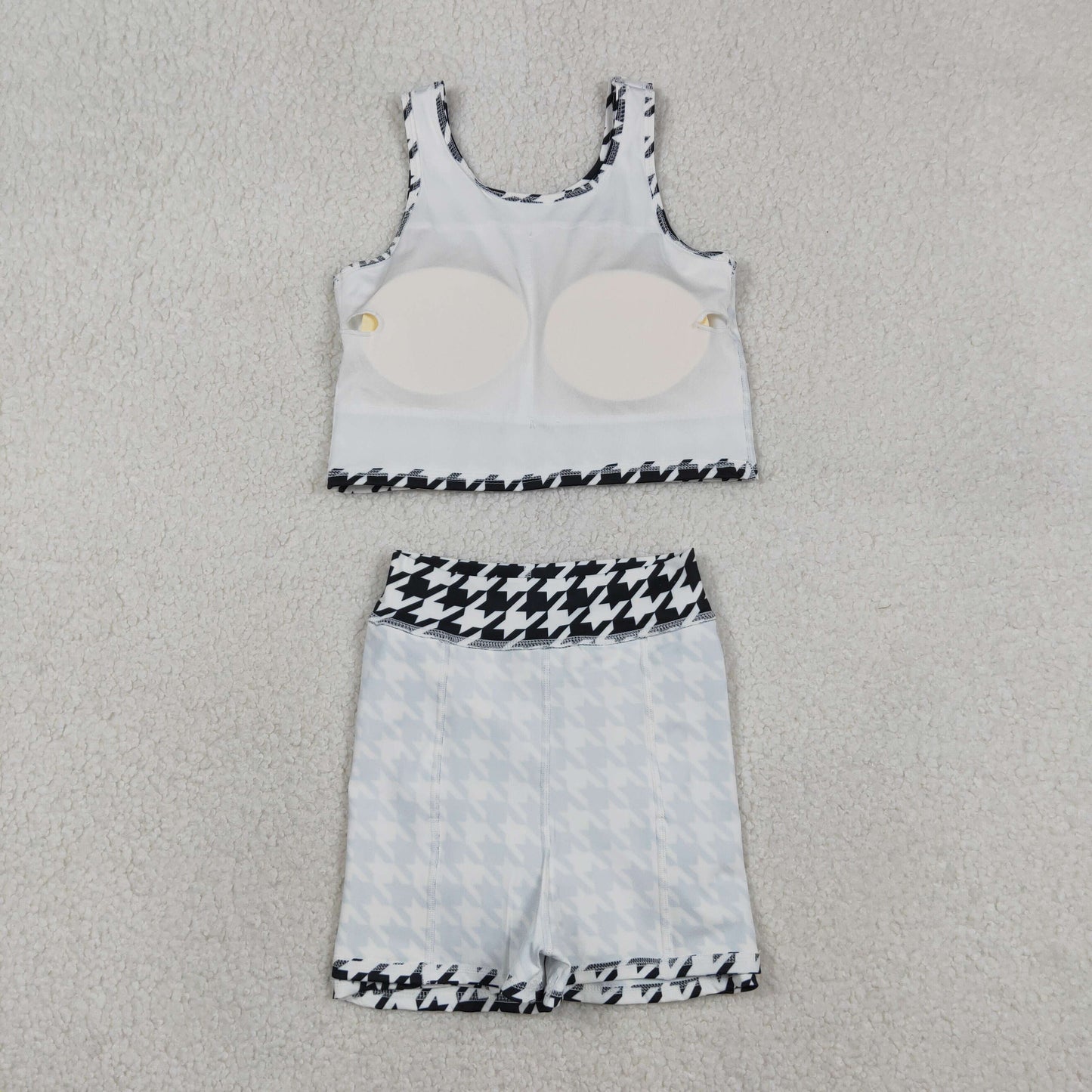 Baby Girls Black Birds Checked Top Skirt Shorts Yoga Clothes Set