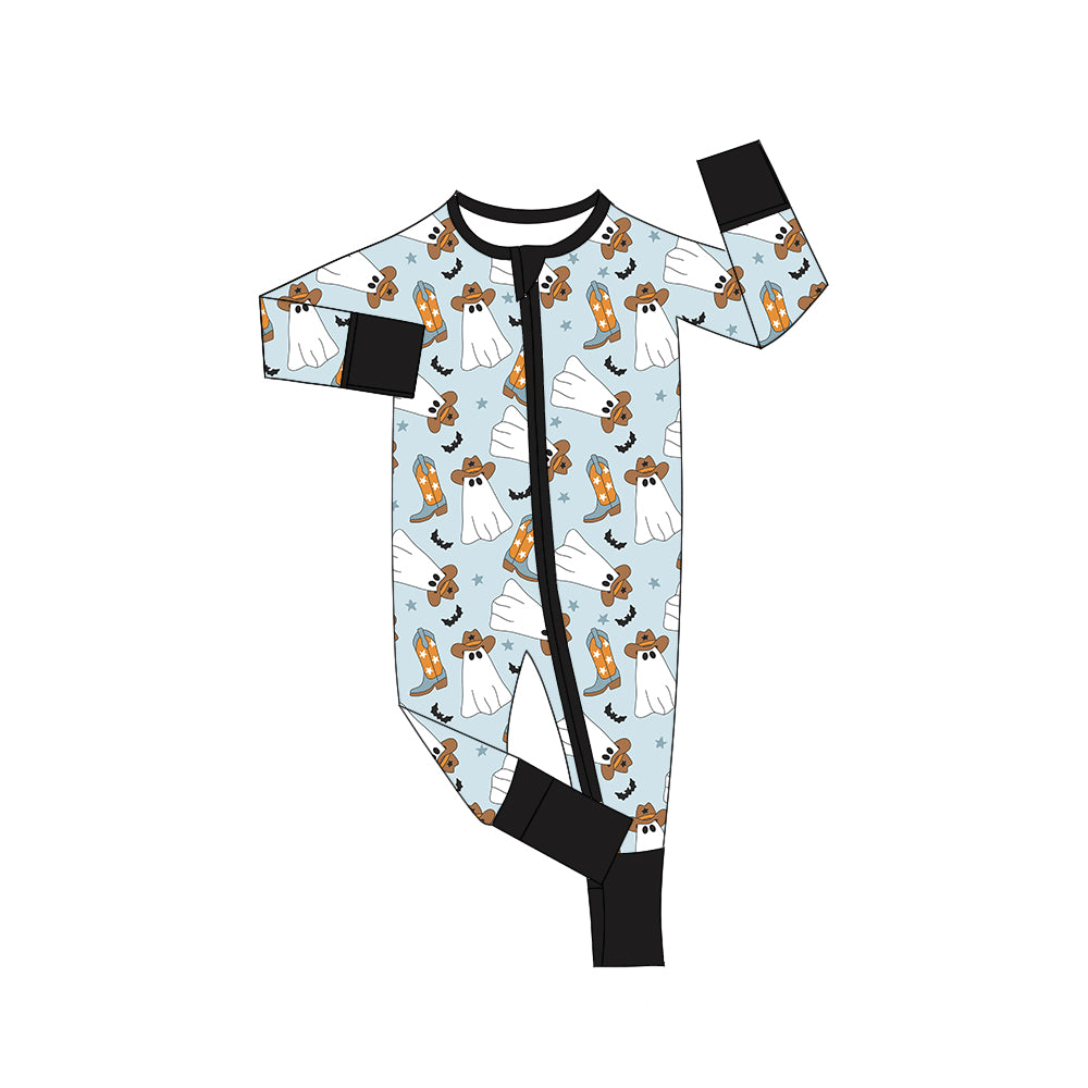 Baby Boys Halloween Ghost Boots Long Sleeve Zip Rompers Preorder(moq 5)