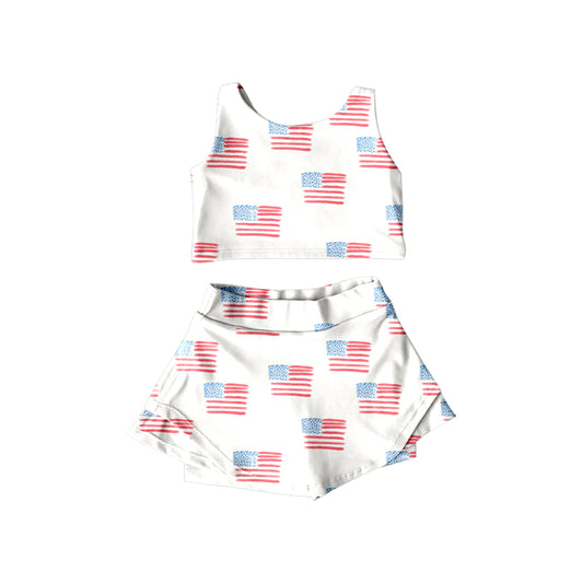 Baby Girls Flags 4th of July Top Ruffle Shorts Skirts 2pcs Swimsuits preorder(moq 5)