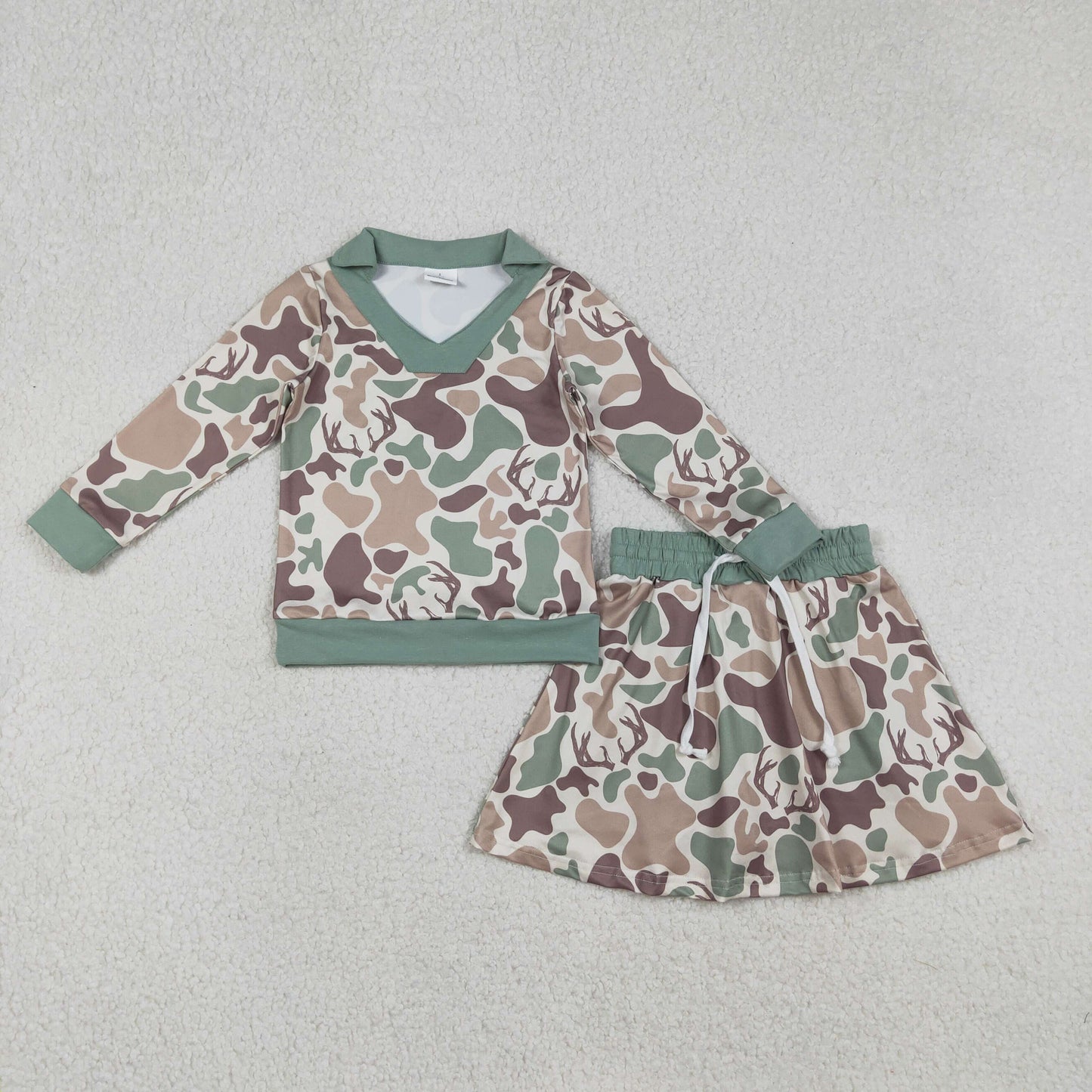 Baby Girls Southern Hunting Deer Camo Long Sleeve Top Skirts Shorts Clothes Sets