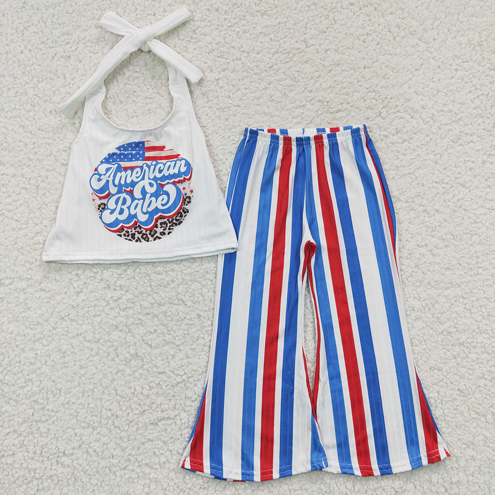 Baby Girls American Babe Stripe Bell Pants Clothes Sets