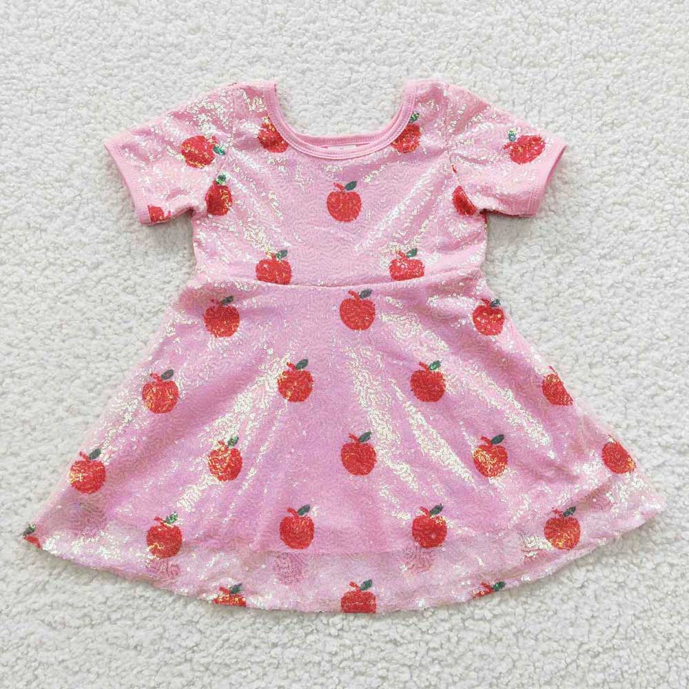 Baby Girls Back To School Apple Sequin Knee Length Dresses