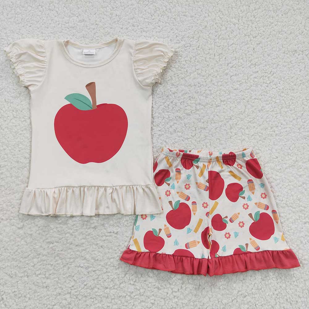 Baby Girls Back To School Apple Shorts Clothes Sets