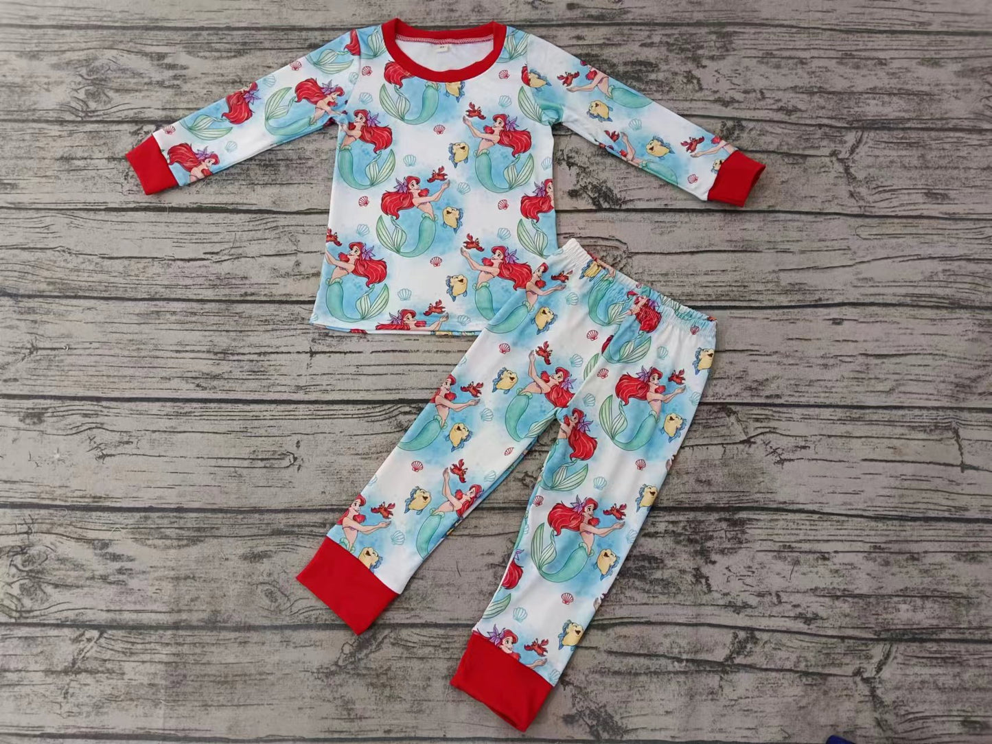 Baby Girls Red Mermaid Tee Top Pants Pajamas Sets preorder(moq 5)