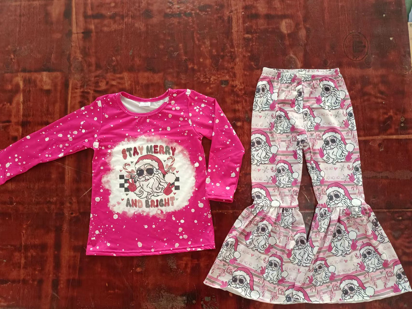 Baby Girls Merry Santa Bright Tee Top Bell Pants Sets preorder(moq 5)