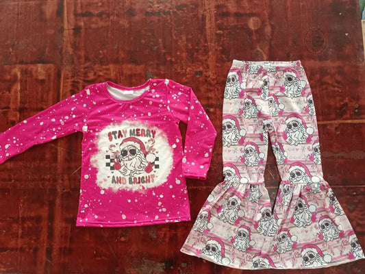 Baby Girls Merry Santa Bright Tee Top Bell Pants Sets preorder(moq 5)