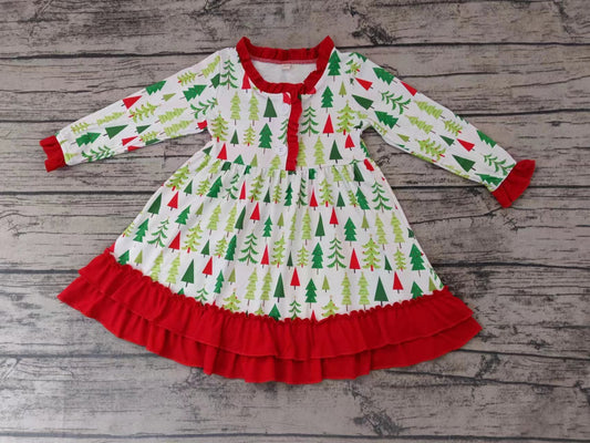 Baby Girls Christmas Tree Ruffle Knee Length Gowns Dresses preorder(moq 5)