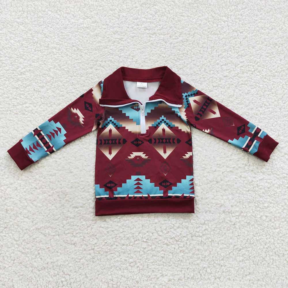 Baby Boys Western Aztec Long Sleeve Zip Pullover Tee Tops