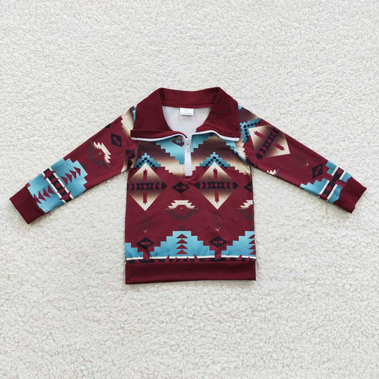 Baby Boys Brown Blue Aztec Long Sleeve Pullover Tops