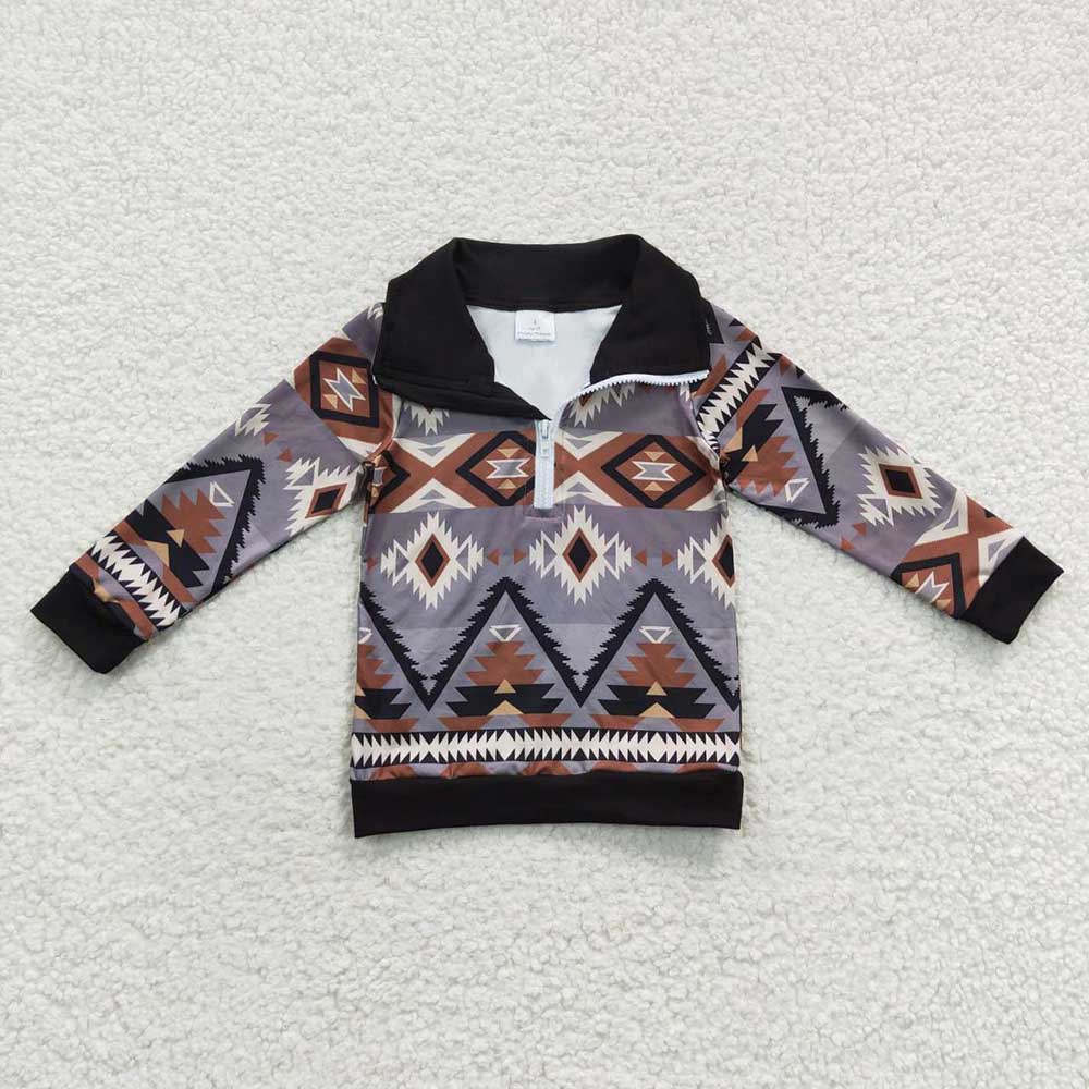 Baby Boys Grey Aztec Long Sleeve Pullover Tops