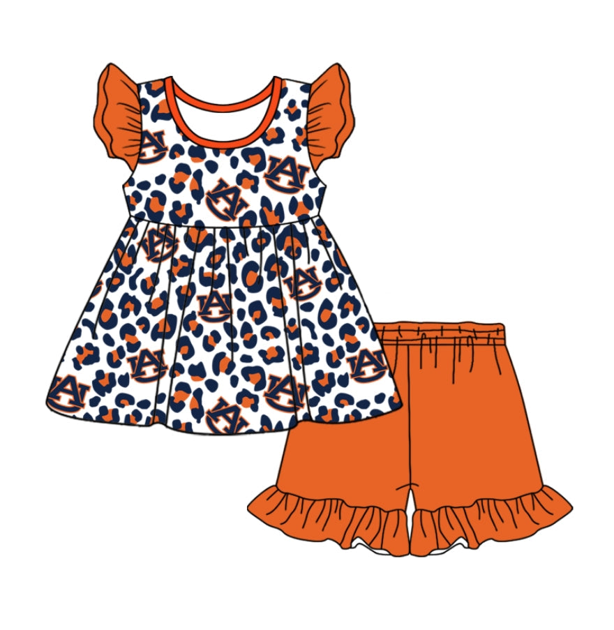 Preorder (moq 5)Baby Girls AU Team Tunic Top Ruffle Shorts Clothes Sets