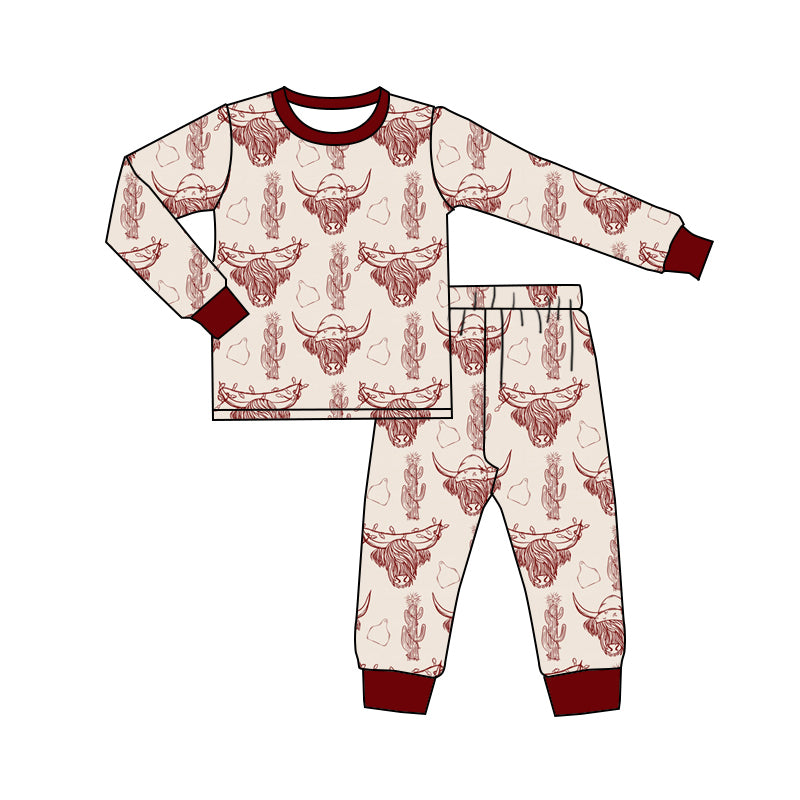 Baby Boys Highland Cow Long Sleeve Top Pants Pajamas Clothes Sets preorder(MOQ 5)