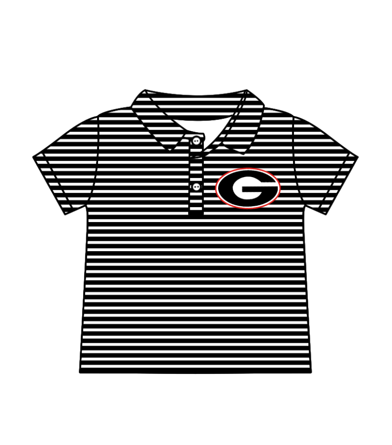 Preorder (moq 5)Baby Boys Short Sleeve Black Stripe G Team Button Polo Shirts Top