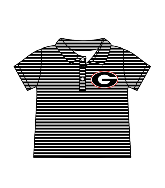 Preorder (moq 5)Baby Boys Short Sleeve Black Stripe G Team Button Polo Shirts Top