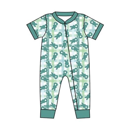 Baby Infant Boys Easter Checkered Rabbits Zip Rompers preorder(moq 5)