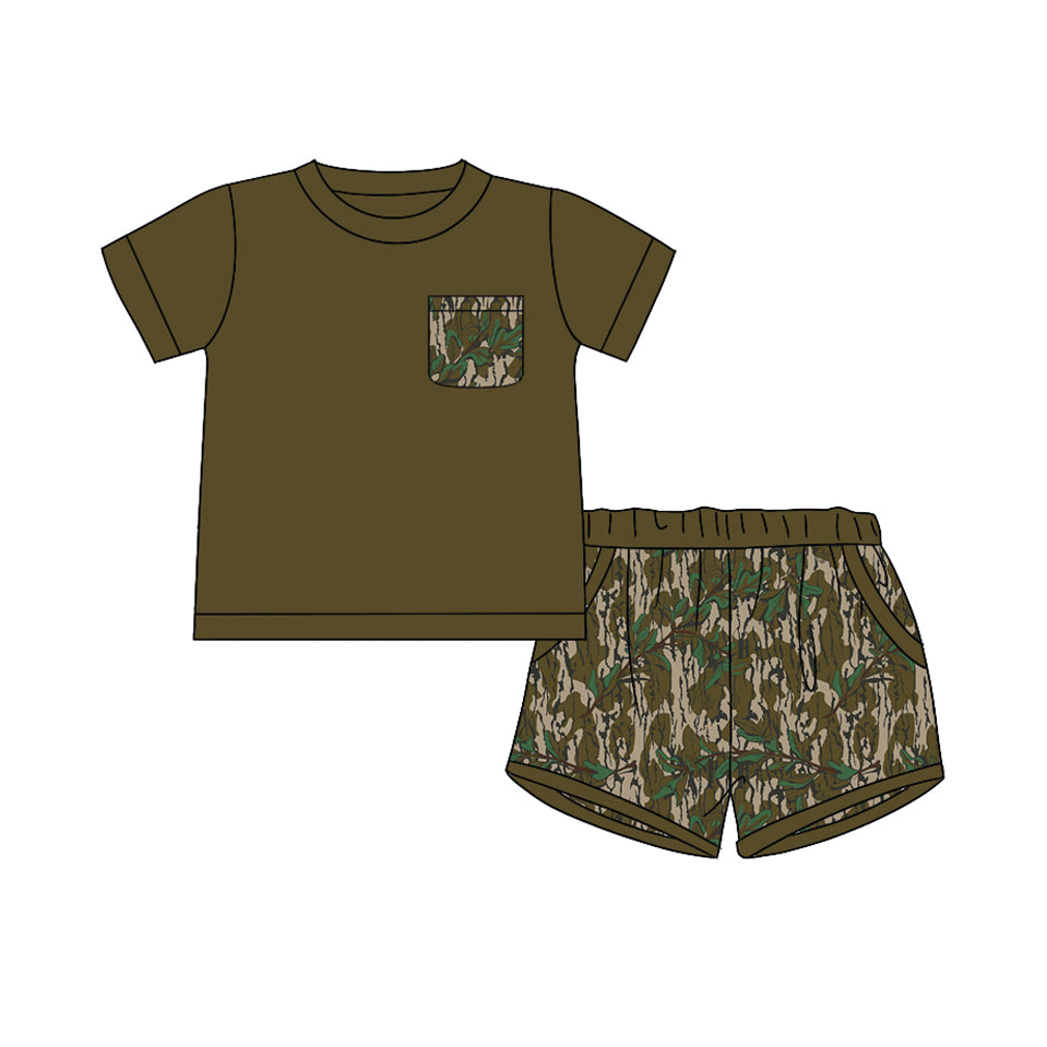 Baby Boys Dark Green Pocket Top Bottomland Camo Shorts Clothes Sets preorder(MOQ 5)