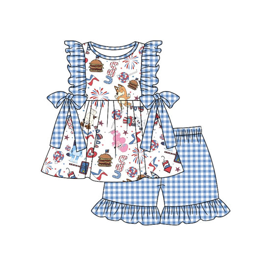 Baby Girls 4Th Of July Dogs Tunic Ruffle Shorts Clothes Sets preorder (moq 5)