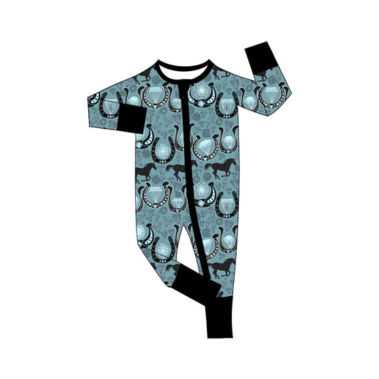 Infant Baby Boys Horse Western Zip Rompers preorder(moq 5)