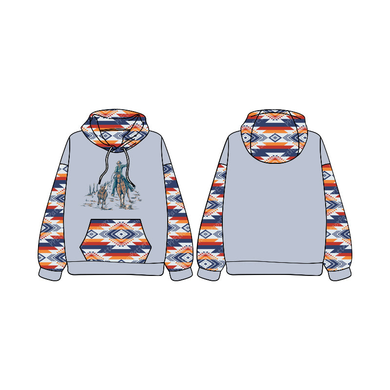 Baby Boys Western Grey Rodeo Aztec Hooded Tee Shirts Tops preorder(MOQ 5)