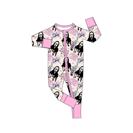 Baby Infant Girls Call Halloween Pink Long Sleeve Zip Rompers preorder(moq 5)