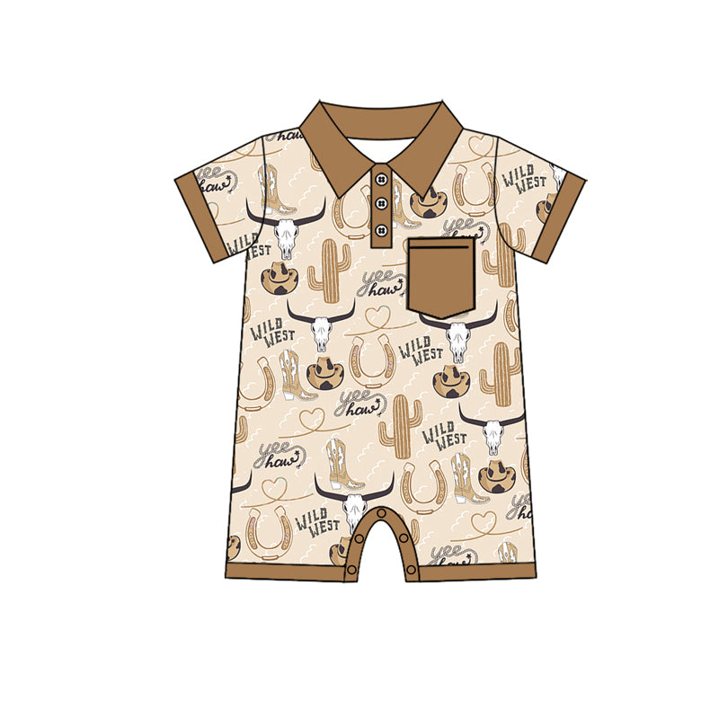 Preorder(moq 5)Baby Infant Boys Western Wild Cow Buttons Sleepers Rompers