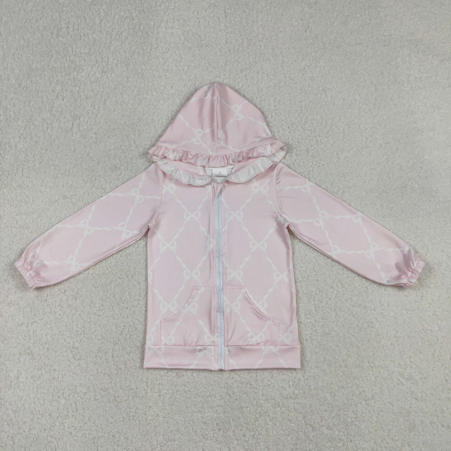 Baby Girls Pink Bows Checked Pocket Zip Ruffle Hoodies Jackets Top