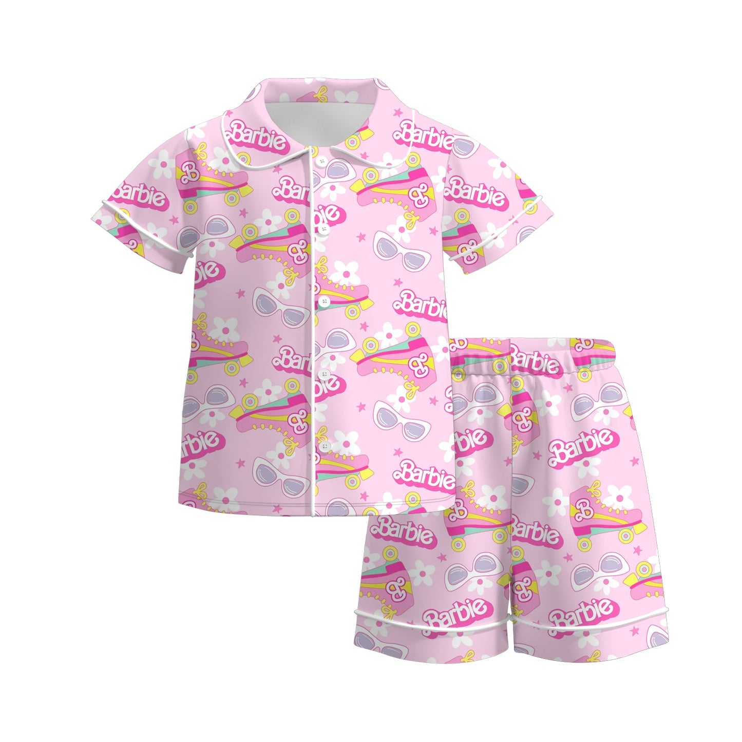 Baby Girls Doll Glasses Buttons Shirt Shorts Pajamas Clothing Sets Preorder(moq 5)