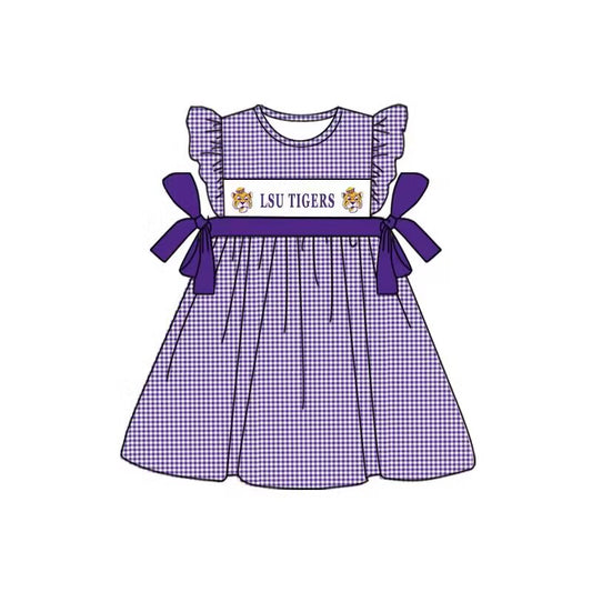Baby Girls LSU Tiger Flutter Sleeve Bow Knee Length Dresses split order preorder May 26th