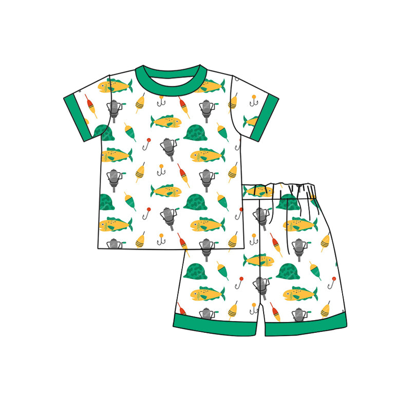 Preorder (moq 5)Baby Boys Green Top Fishing Shorts Pajamas Clothes Sets