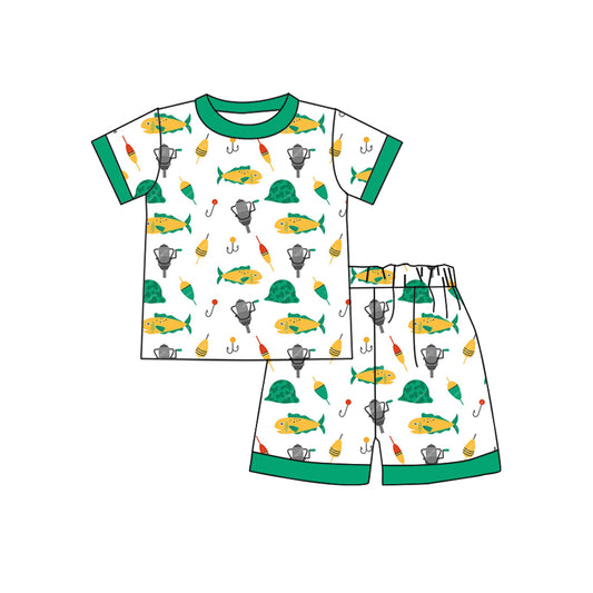 Preorder (moq 5)Baby Boys Green Top Fishing Shorts Pajamas Clothes Sets