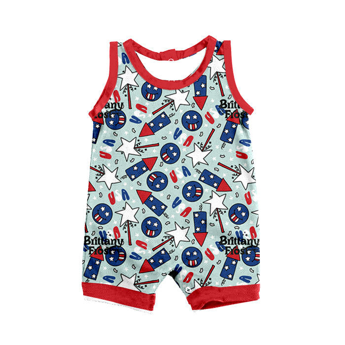 Baby Girls 4th Of July Sleeveless Rockets Rompers preorder(moq 5)