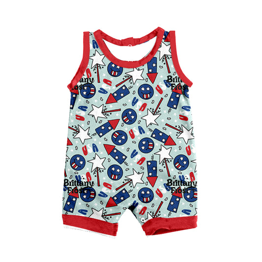 Baby Girls 4th Of July Sleeveless Rockets Rompers preorder(moq 5)