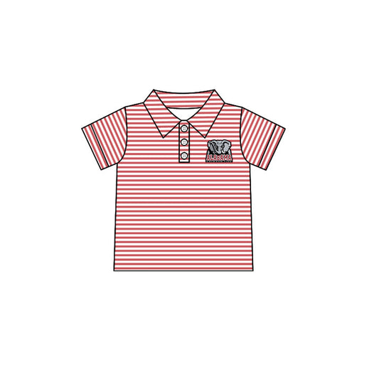 Preorder moq 5 Baby Boys Short Sleeve Red Stripe Alabama Elephant Team Button Polo Shirt Top