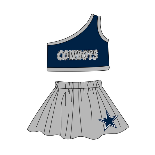 Baby Girls Cowboys Team One Shoulder Top Skirt Clothes Sets Preorder(moq 5)