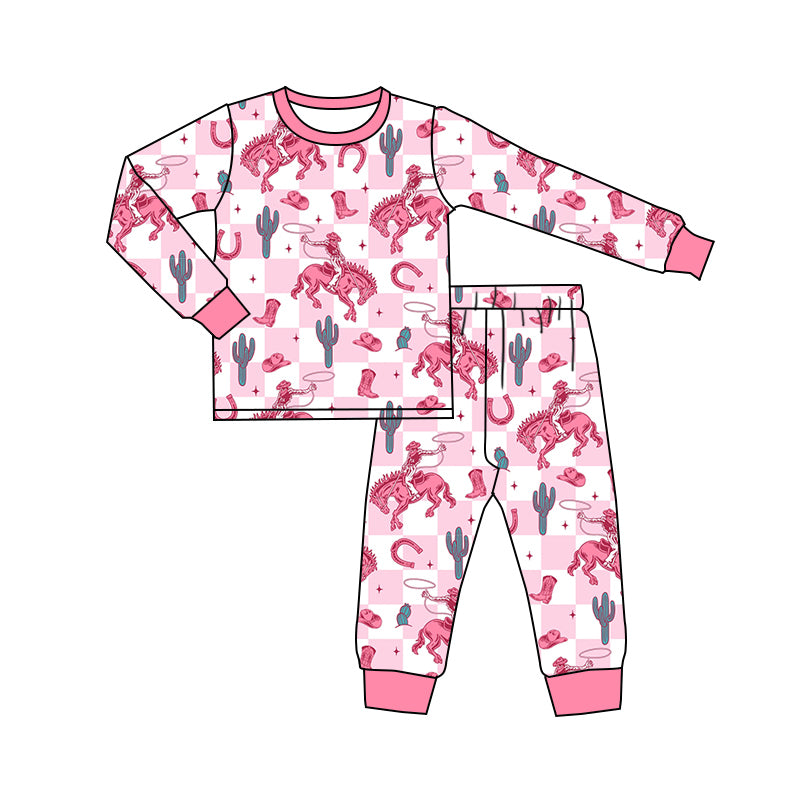 Baby Girls Pink Western Rodeo Tee Top Pants Pajamas Clothes Sets preorder(MOQ 5)